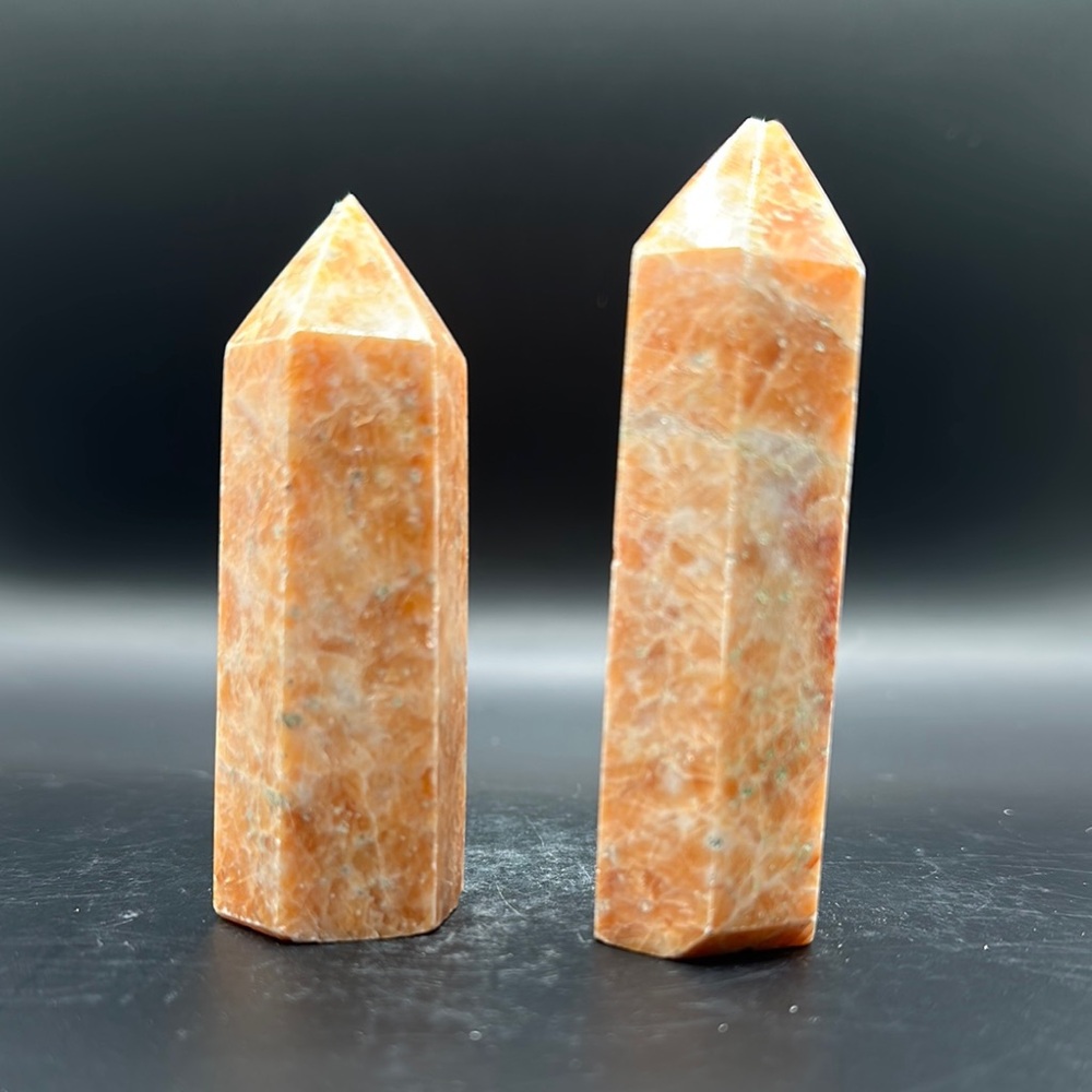 Elegant Orange Sunstone Crystal Towers